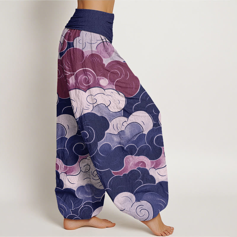Pantaloni harem da donna con elastico in vita, modello casual con nuvole di buon auspicio Buddha Stones - image 6