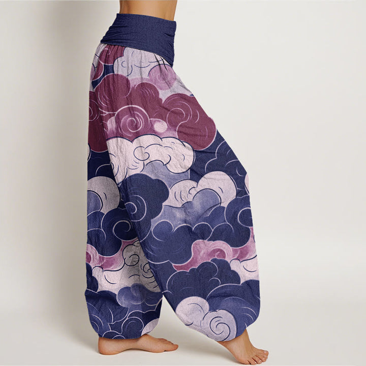 Pantaloni harem da donna con elastico in vita, modello casual con nuvole di buon auspicio Buddha Stones - image 6