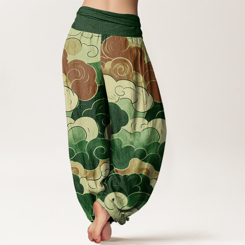 Pantaloni harem da donna con elastico in vita, modello casual con nuvole di buon auspicio Buddha Stones - image 9
