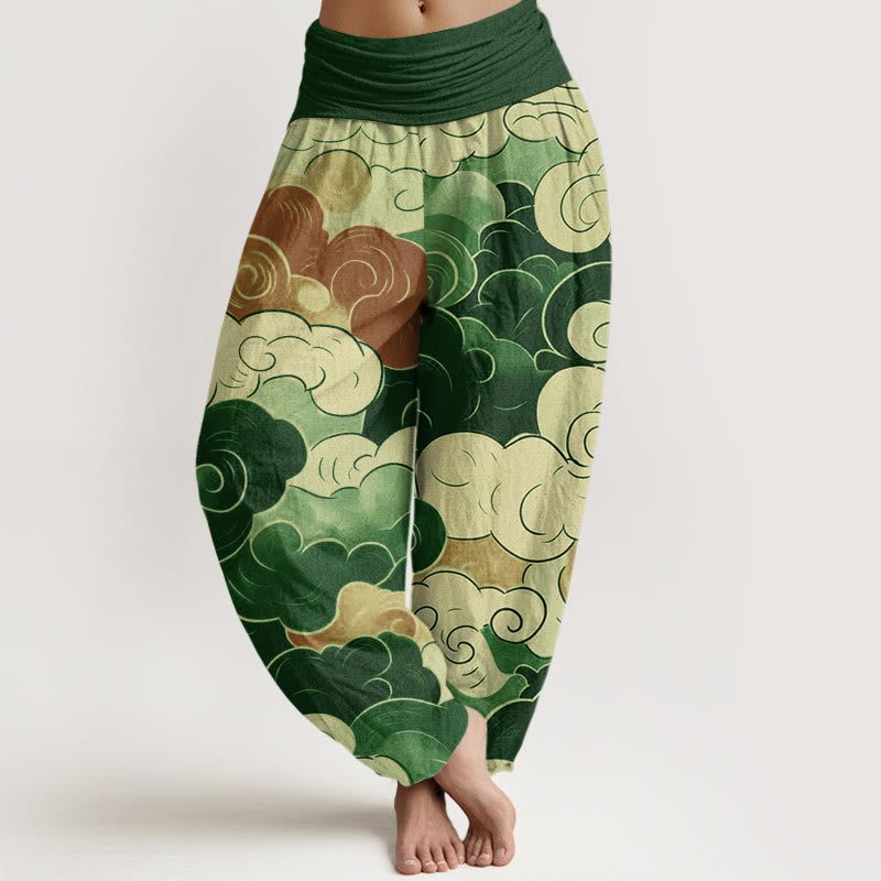 Pantaloni harem da donna con elastico in vita, modello casual con nuvole di buon auspicio Buddha Stones - Verde - US22, UK/AU26, EU54 (6XL) - image 7