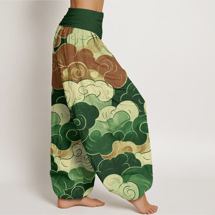 Pantaloni harem da donna con elastico in vita, modello casual con nuvole di buon auspicio Buddha Stones - image 9