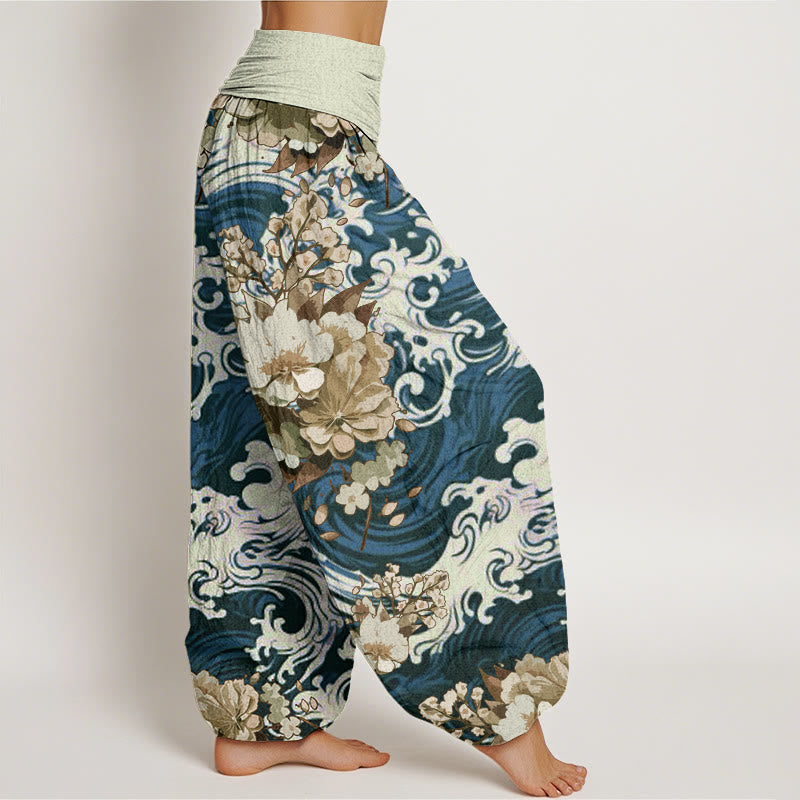 Pantaloni harem da donna con elastico in vita, motivo floreale e onde casual Buddha Stones - image 6