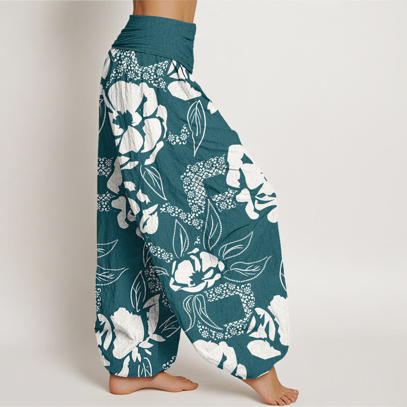Pantaloni harem da donna con elastico in vita, casual, semplici e floreali, motivo a foglie di Buddha Stones - image 9