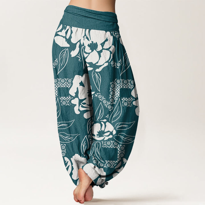 Pantaloni harem da donna con elastico in vita, casual, semplici e floreali, motivo a foglie di Buddha Stones - image 10