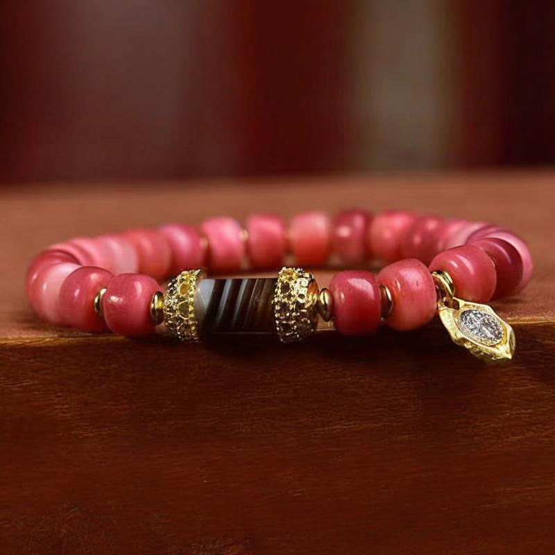 Braccialetto della fortuna in agata rossa e rame con osso di cammello tibetano Buddha Stones