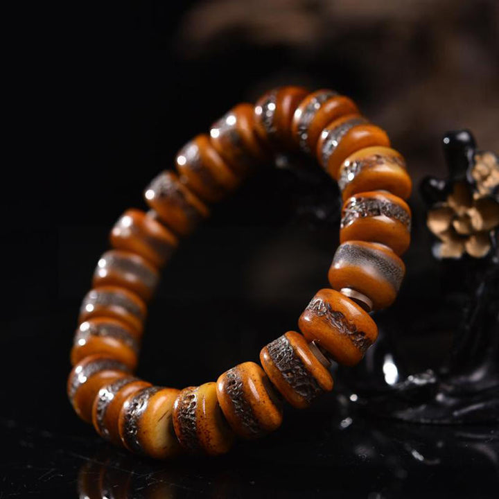 Bracciale vintage con perline di osso tibetane e teschio, Buddha Stones