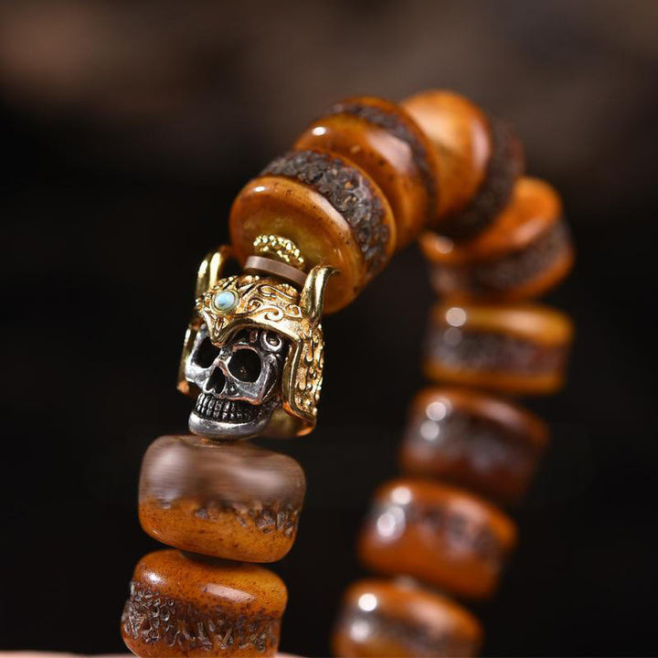 Bracciale vintage con perline di osso tibetane e teschio, Buddha Stones