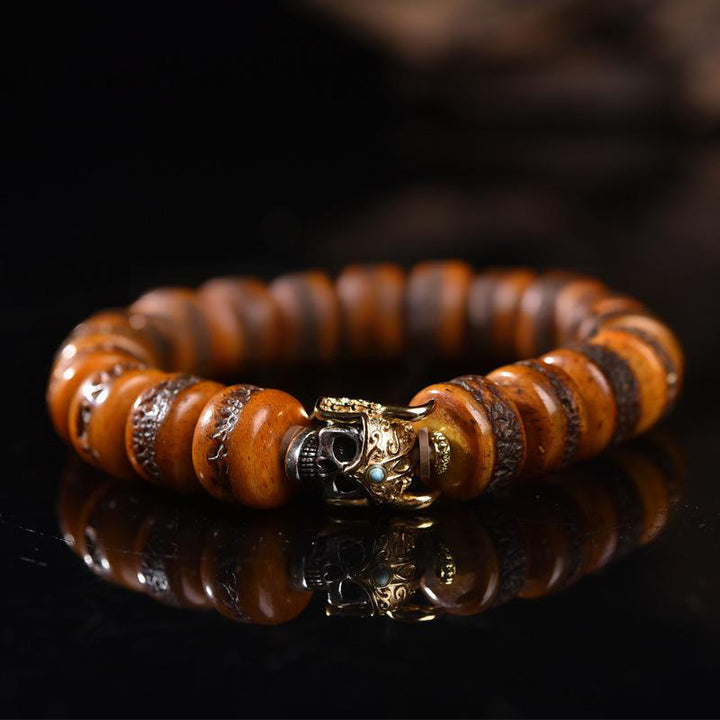 Bracciale vintage con perline di osso tibetane e teschio, Buddha Stones
