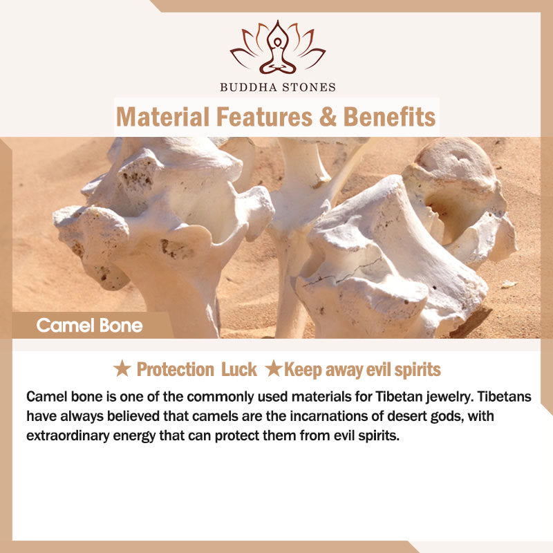Braccialetto di protezione con nappa in osso di cammello tibetano Buddha Stones