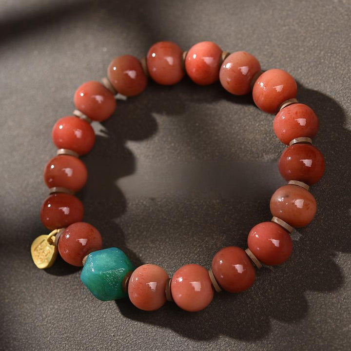 Braccialetto portafortuna vintage con nappa in osso di cammello tibetano Buddha Stones