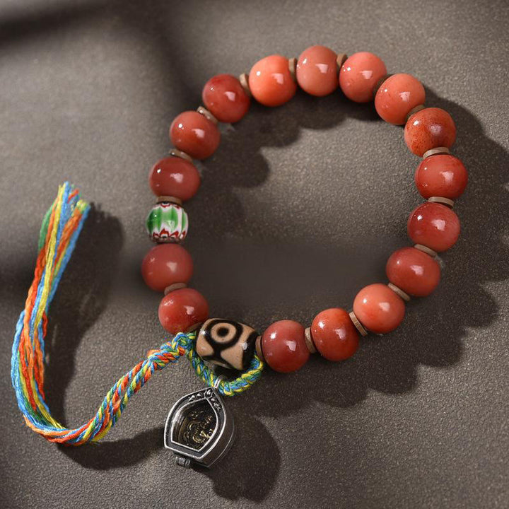 Braccialetto portafortuna vintage con nappa in osso di cammello tibetano Buddha Stones