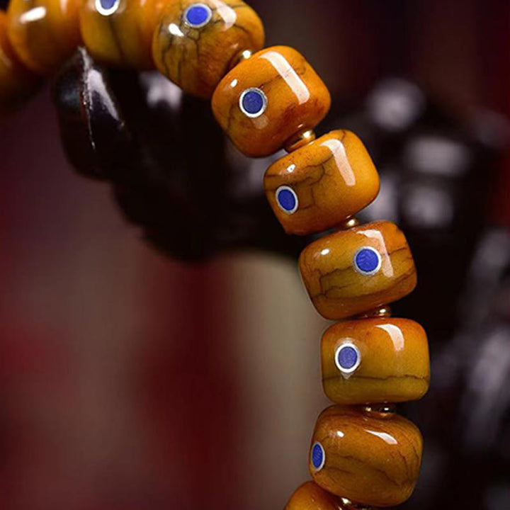 Bracciale in corda intrecciata con perline di osso tibetane vintage di Buddha Stones e Lazurite