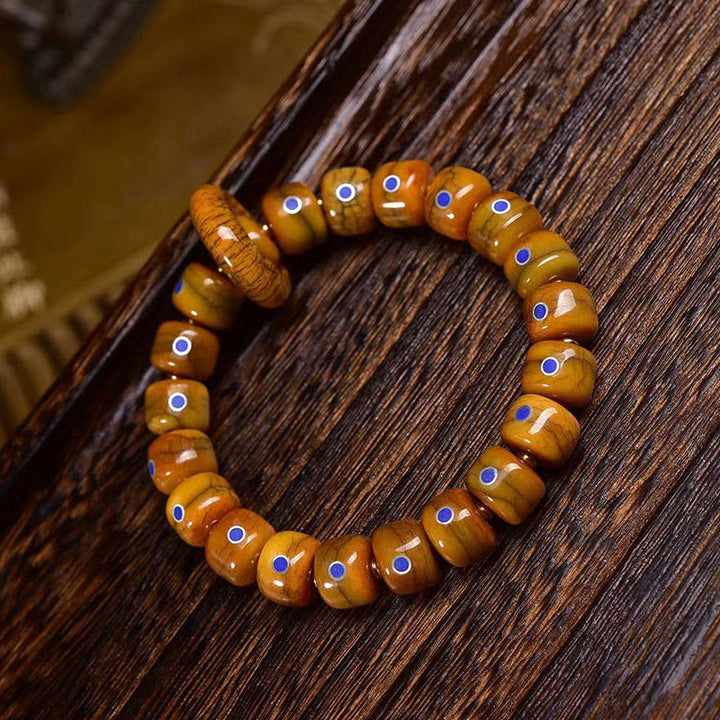 Bracciale in corda intrecciata con perline di osso tibetane vintage di Buddha Stones e Lazurite