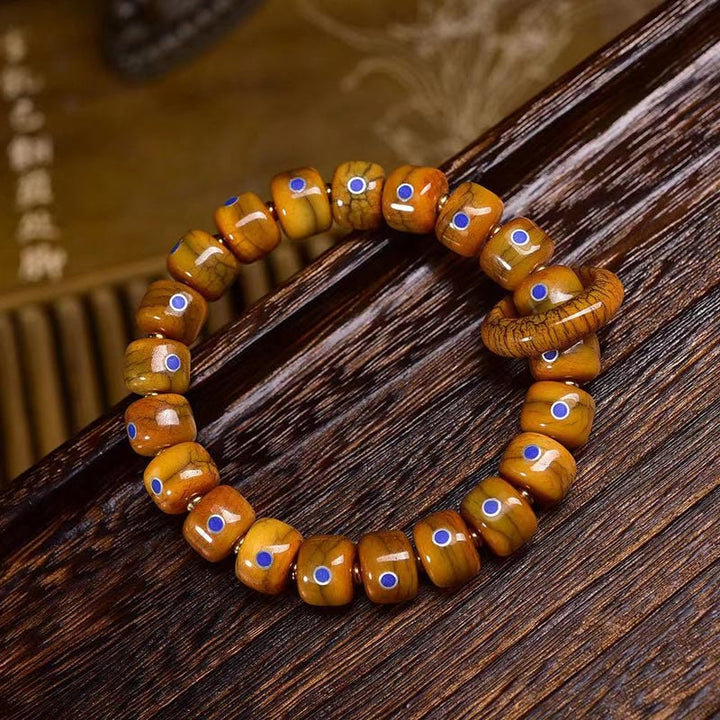 Bracciale in corda intrecciata con perline di osso tibetane vintage di Buddha Stones e Lazurite