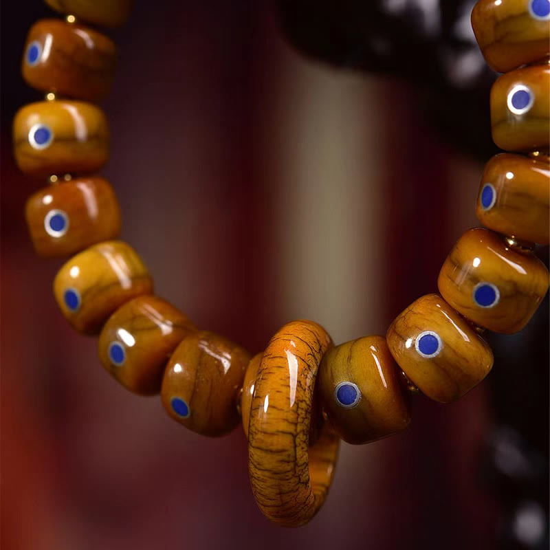 Bracciale in corda intrecciata con perline di osso tibetane vintage di Buddha Stones e Lazurite