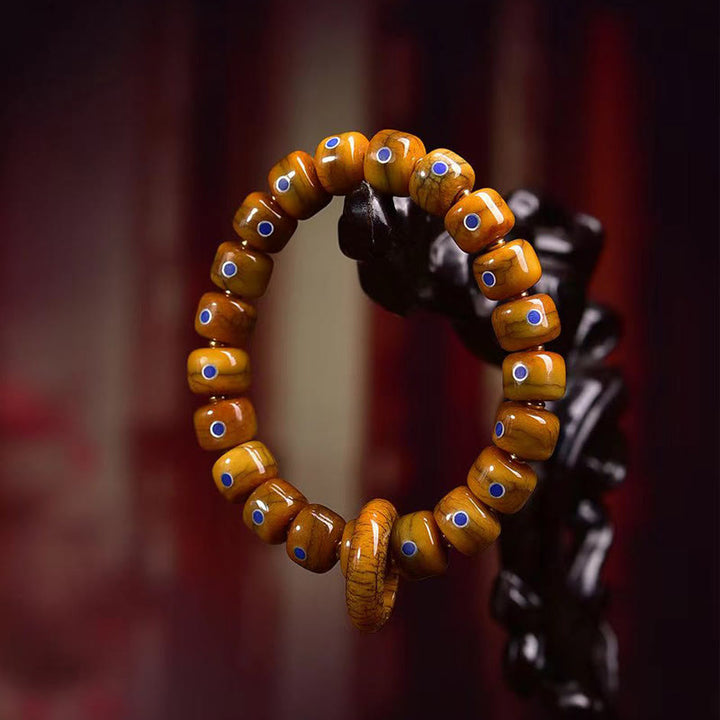 Bracciale in corda intrecciata con perline di osso tibetane vintage di Buddha Stones e Lazurite