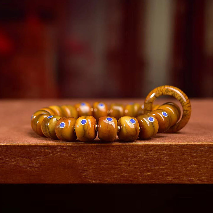 Bracciale in corda intrecciata con perline di osso tibetane vintage di Buddha Stones e Lazurite