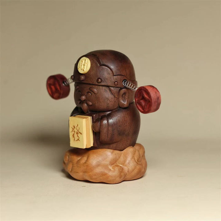 Buddha Stones Dio della Ricchezza Caishen Statua in Noce Nero e Faggio Carattere Fu Monete di Rame Decorazione per la Casa
