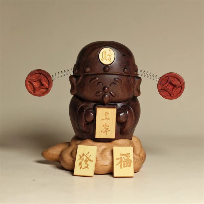 Buddha Stones Dio della Ricchezza Caishen Statua in Noce Nero e Faggio Carattere Fu Monete di Rame Decorazione per la Casa - 3,54*2,95*2,36 pollici (9*7,5*6 cm) - image 0