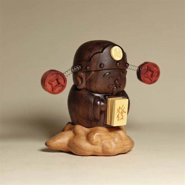 Buddha Stones Dio della Ricchezza Caishen Statua in Noce Nero e Faggio Carattere Fu Monete di Rame Decorazione per la Casa - image 1
