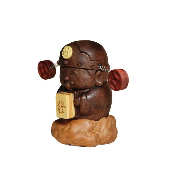 Buddha Stones Dio della Ricchezza Caishen Statua in Noce Nero e Faggio Carattere Fu Monete di Rame Decorazione per la Casa