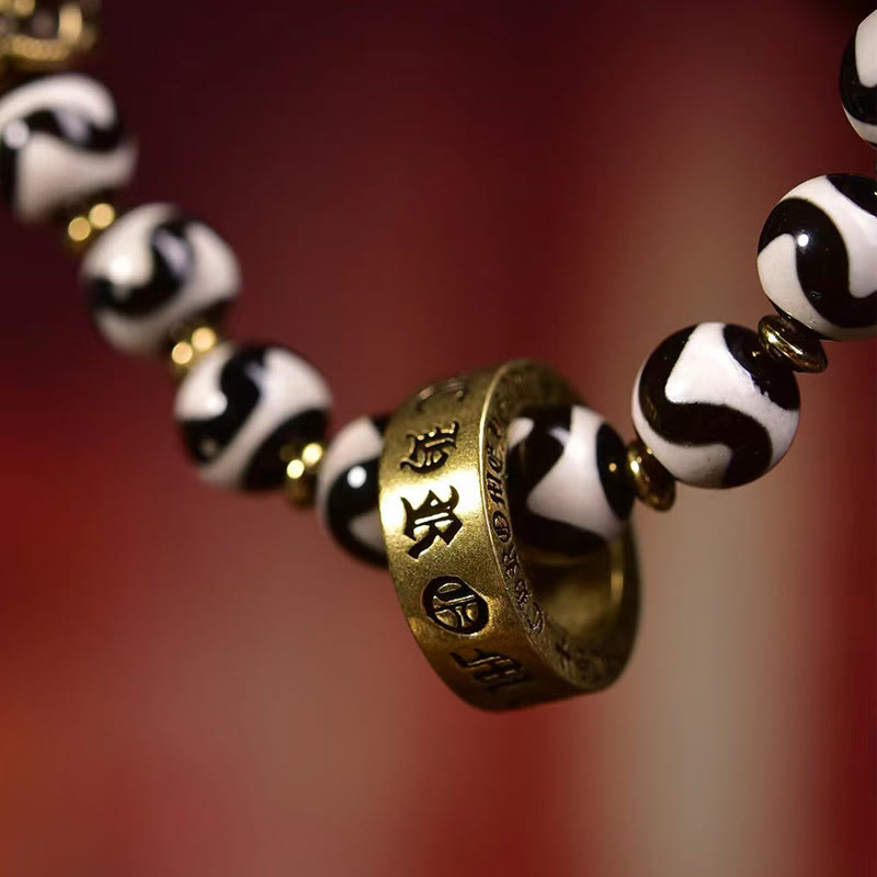 Bracciale benedizioni Om Mani Padme Hum con Buddha Stones vintage tibetane Dzi