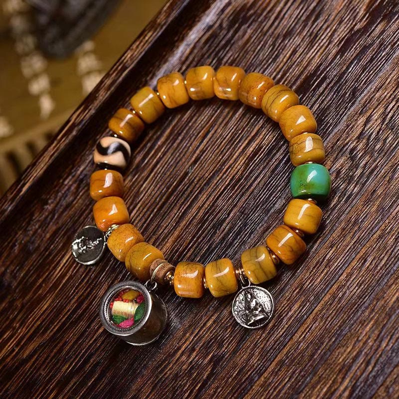 Braccialetto di equilibrio con perline di osso tibetane vintage , Buddha Stones, perline Dzi, volpe carina