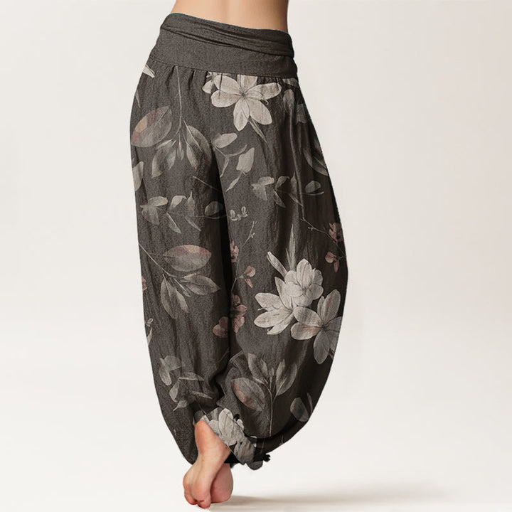 Pantaloni harem da donna in puro cotone con elastico in vita e motivo floreale, stile casual, motivo Buddha Stones