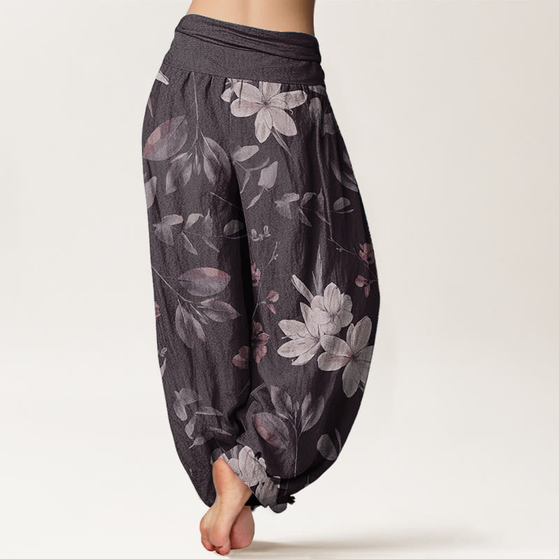 Pantaloni harem da donna in puro cotone con elastico in vita e motivo floreale, stile casual, motivo Buddha Stones