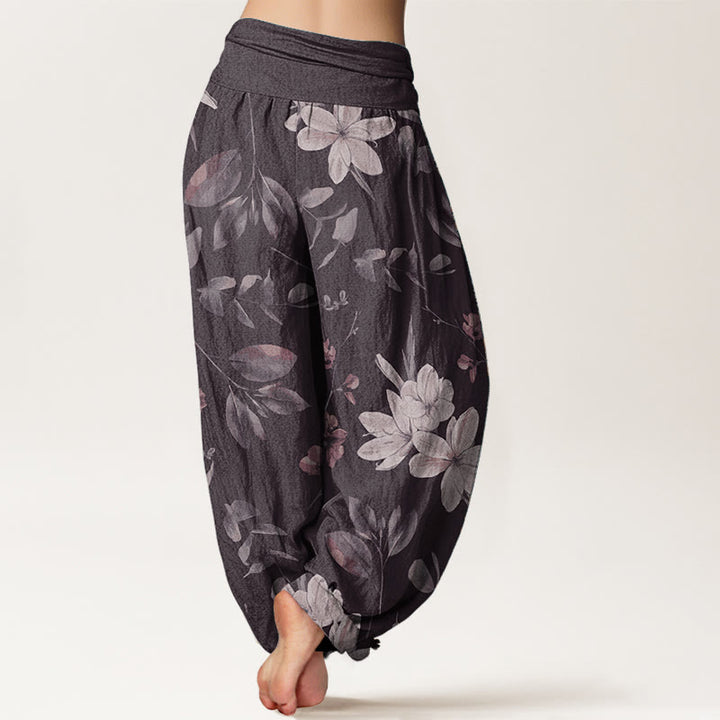 Pantaloni harem da donna in puro cotone con elastico in vita e motivo floreale, stile casual, motivo Buddha Stones