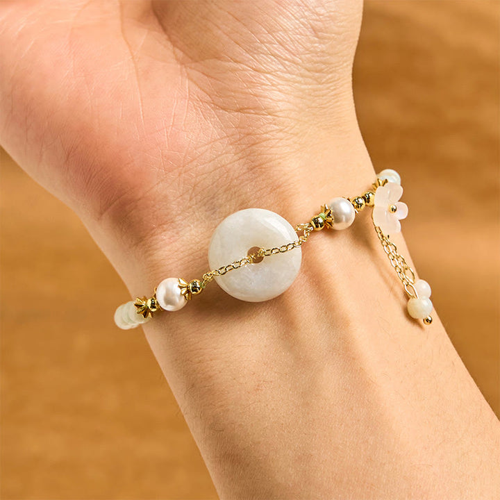 Buddha Stones Jade Peace Buckle Perline Fiore Prosperità