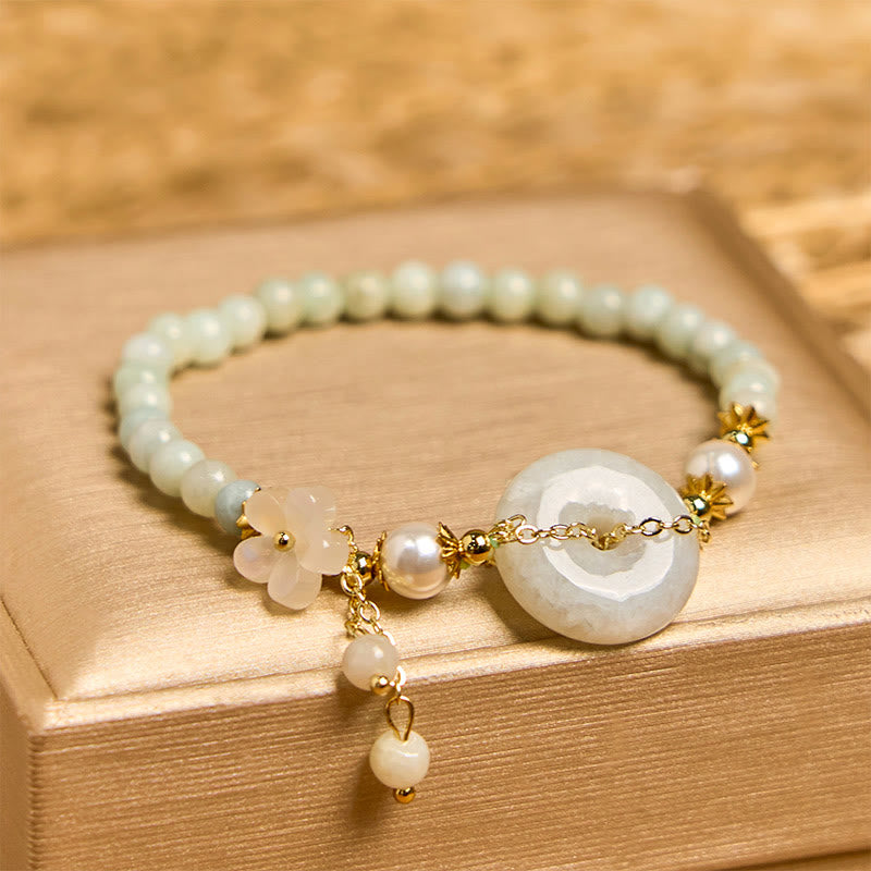 Buddha Stones Jade Peace Buckle Perline Fiore Prosperità