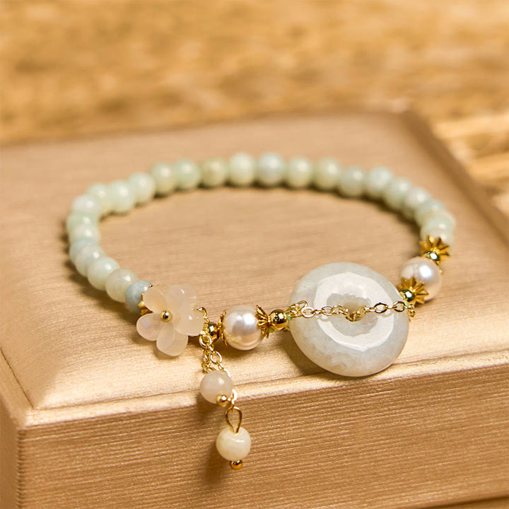 Buddha Stones Jade Peace Buckle Perline Fiore Prosperità