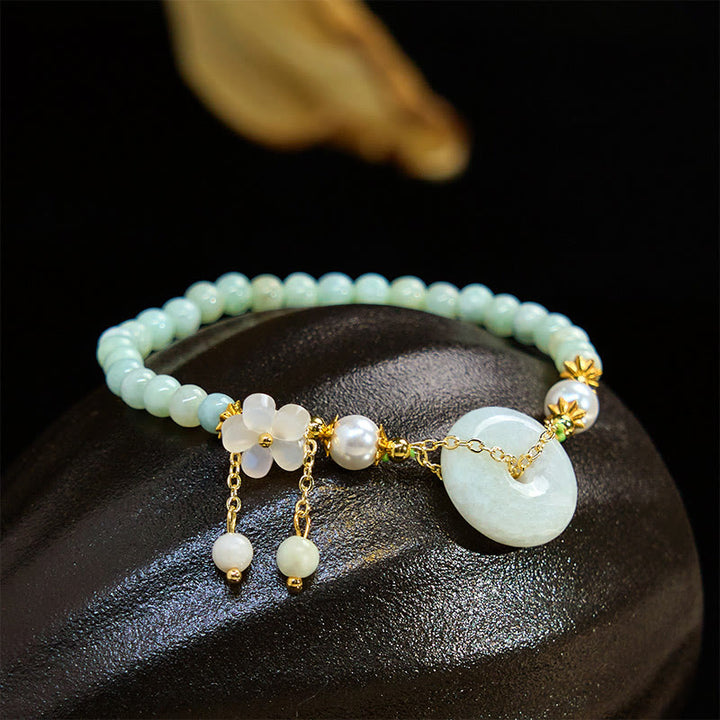 Buddha Stones Jade Peace Buckle Perline Fiore Prosperità