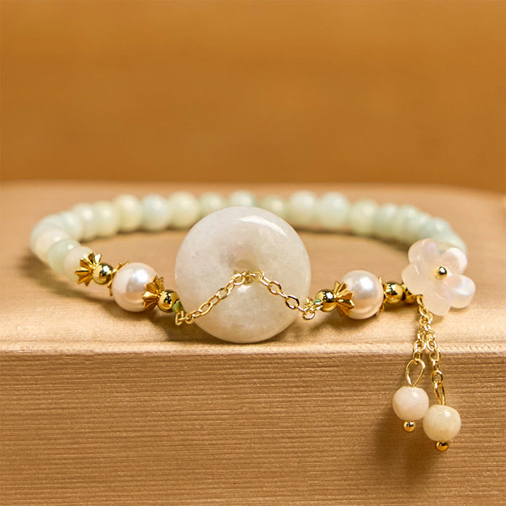 Buddha Stones Jade Peace Buckle Perline Fiore Prosperità