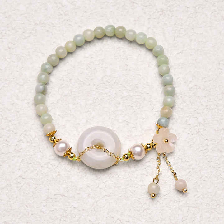Buddha Stones Jade Peace Buckle Perline Fiore Prosperità