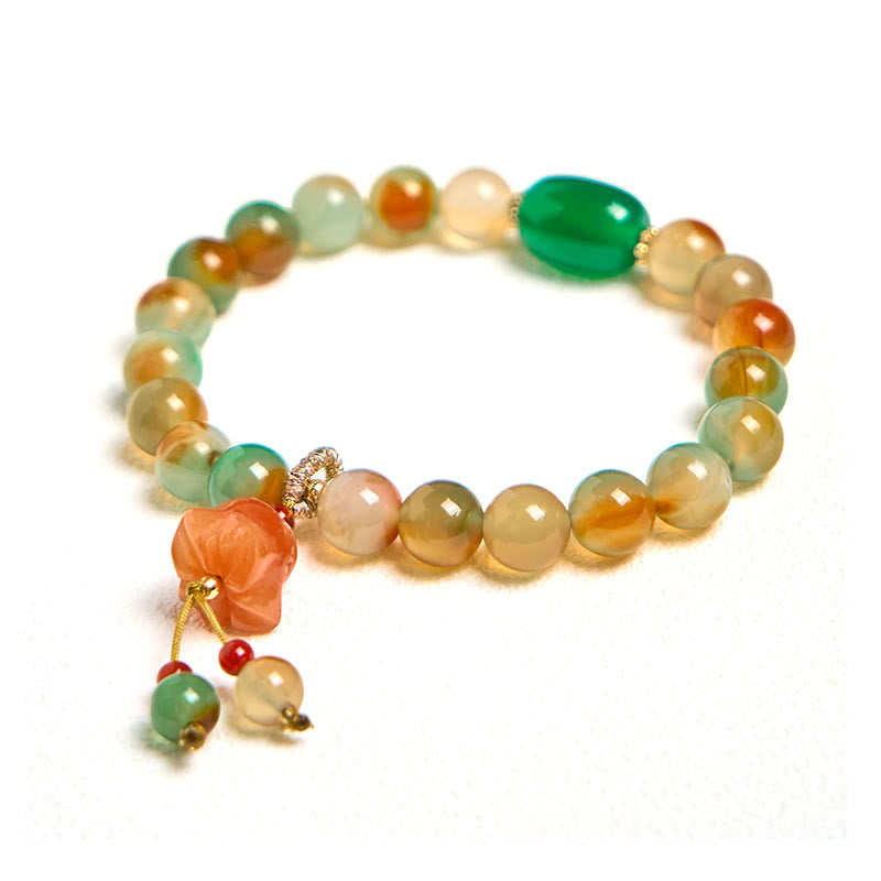 Braccialetto di supporto con fibbia della pace a farfalla, mughetto, agata pavone colorata naturale di Buddha Stones