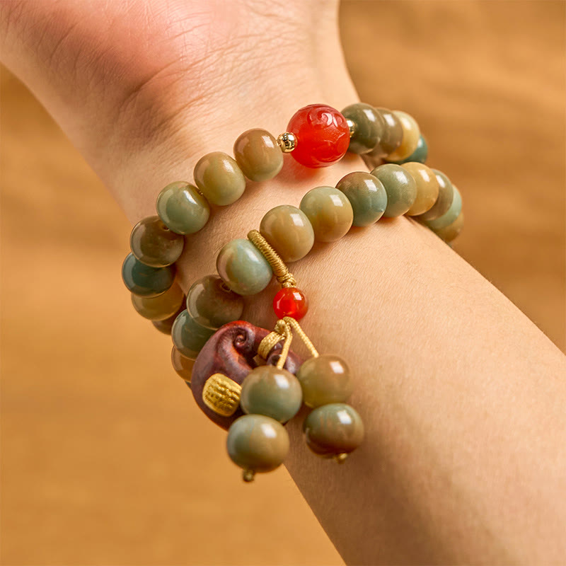Bracciale doppio giro con semi di Bodhi colorati Buddha Stones