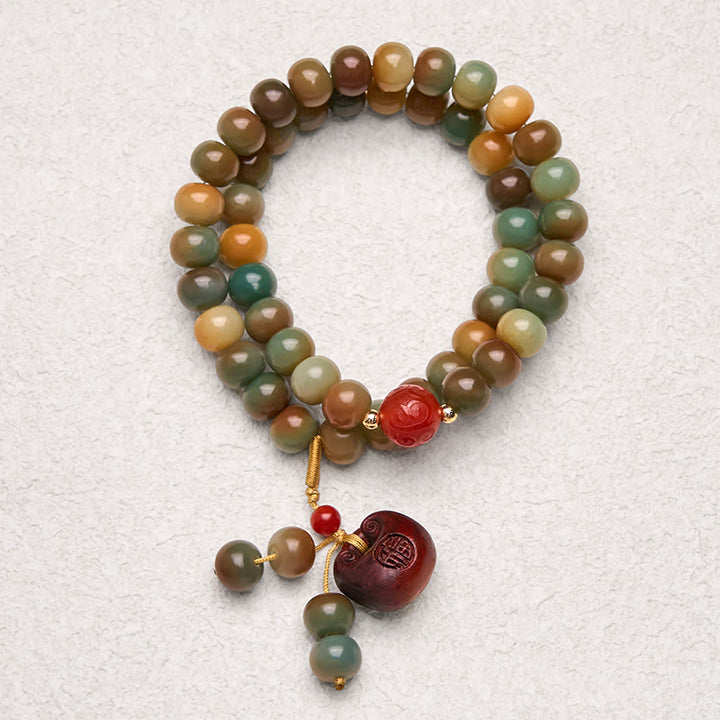 Bracciale doppio giro con semi di Bodhi colorati Buddha Stones