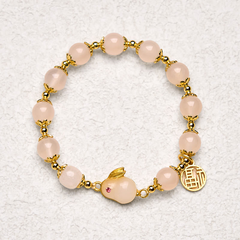 Bracciale Buddha Stones in agata rossa, calcedonio e carattere coniglio Fu, simbolo di fiducia