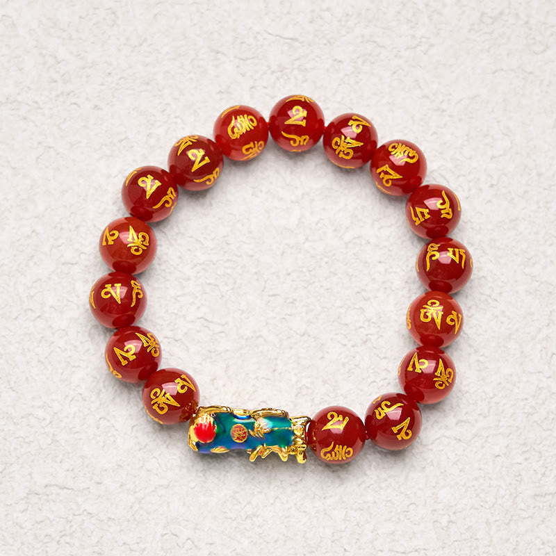 Bracciale Buddha Stones in agata rossa che cambia colore PiXiu Om Mani Padme Hum Calma