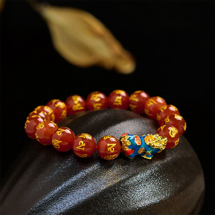 Bracciale Buddha Stones in agata rossa che cambia colore PiXiu Om Mani Padme Hum Calma