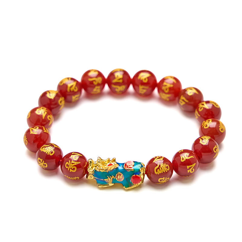 Bracciale Buddha Stones in agata rossa che cambia colore PiXiu Om Mani Padme Hum Calma