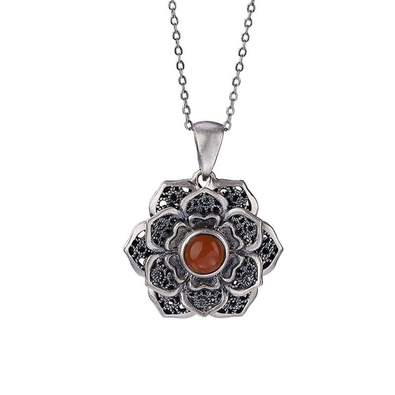 Collana con ciondolo a forma di pera in rame e agata rossa con motivo a loto, Buddha Stones tibetane Om Mani Padme Hum - image 11