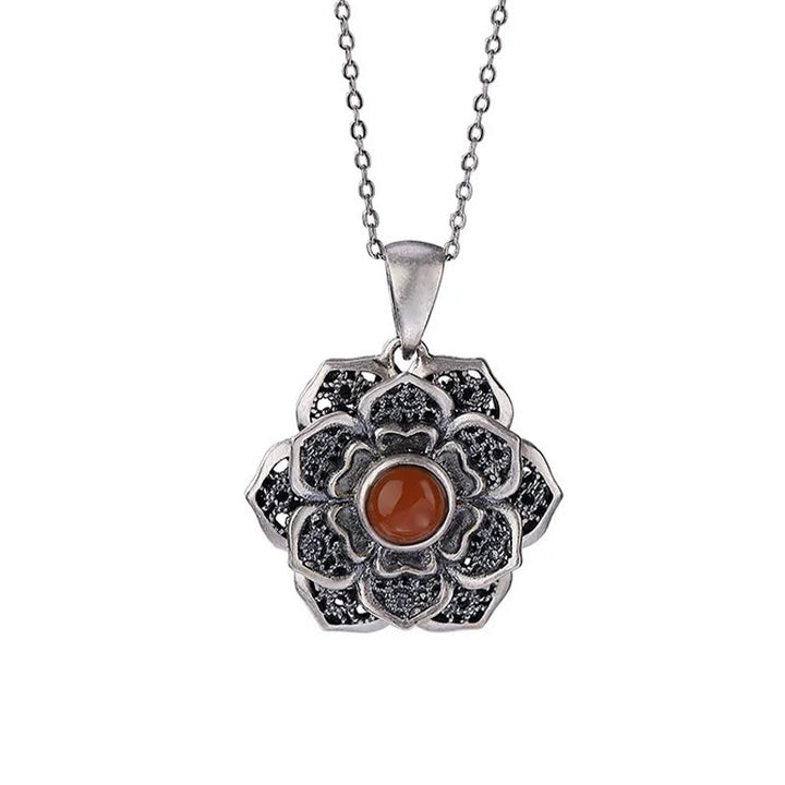 Collana con ciondolo a forma di pera in rame e agata rossa con motivo a loto, Buddha Stones tibetane Om Mani Padme Hum - image 11