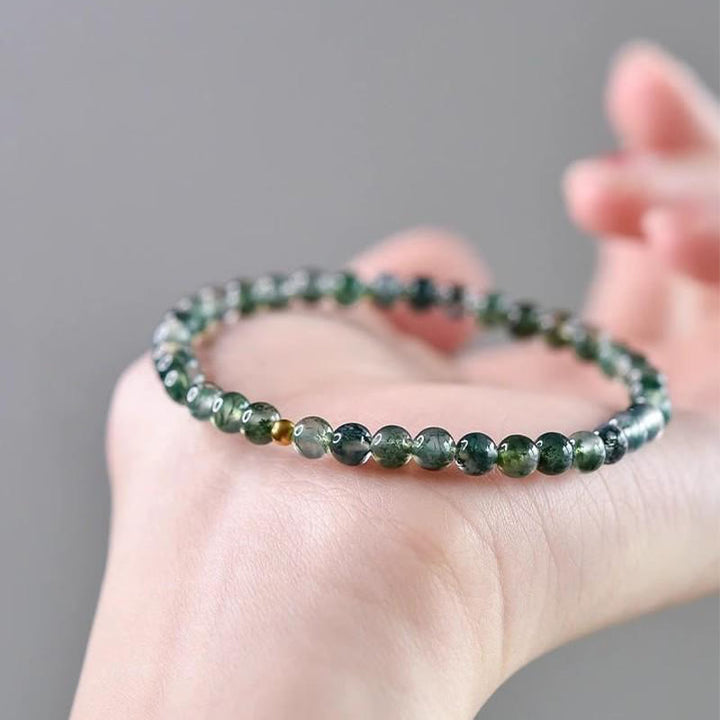 Braccialetto rilassante con perline portafortuna in agata muschiata e Buddha Stones