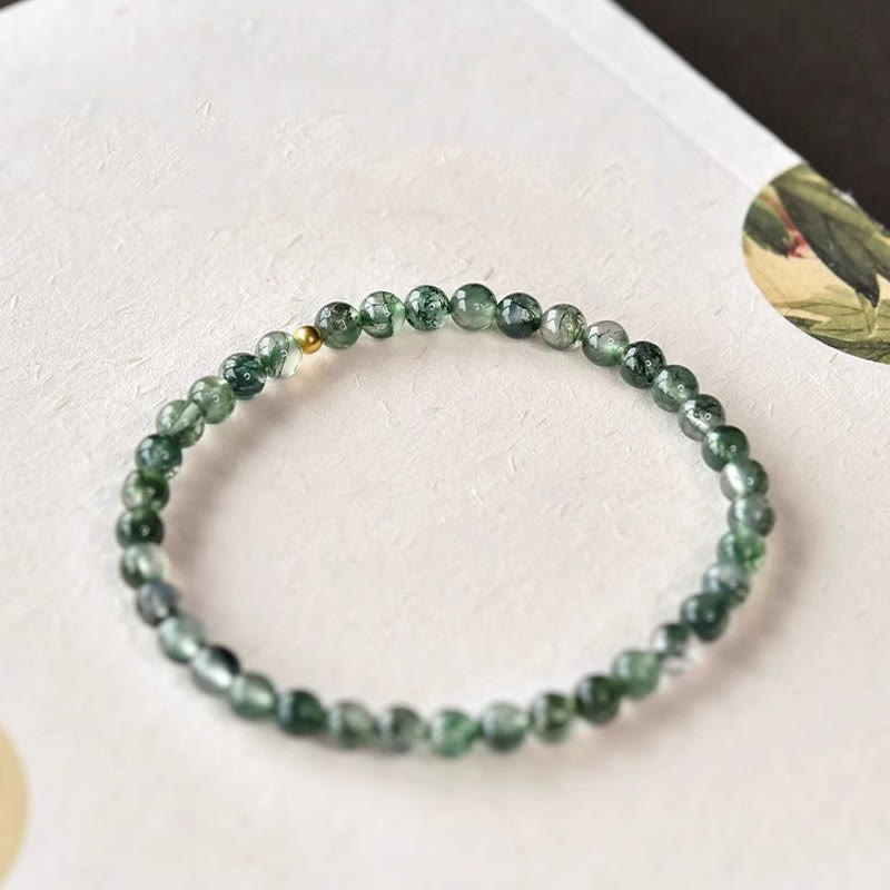 Braccialetto rilassante con perline portafortuna in agata muschiata e Buddha Stones