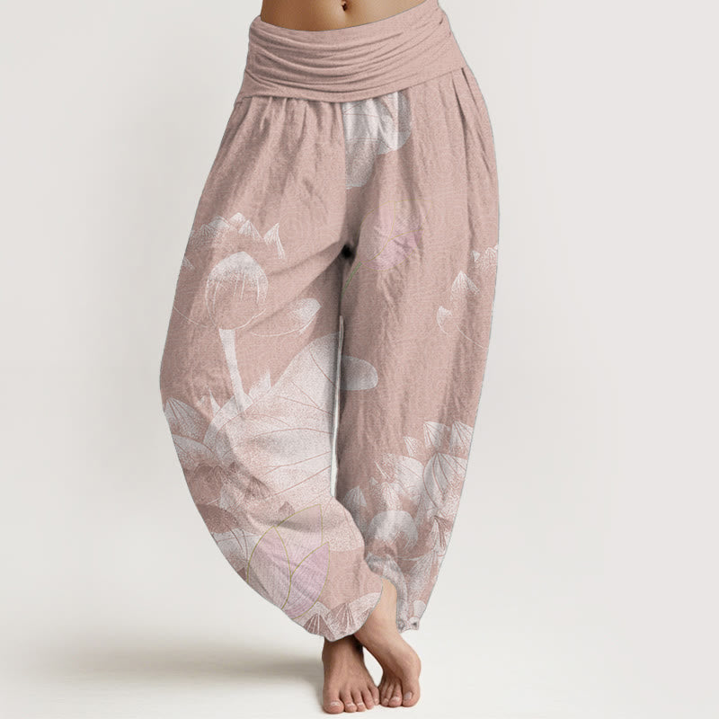Pantaloni harem da donna con elastico in vita, in puro cotone, rosa e bianco, Buddha Stones - Salmone Scuro - US22, UK/AU26, EU54 (6XL) - image 0