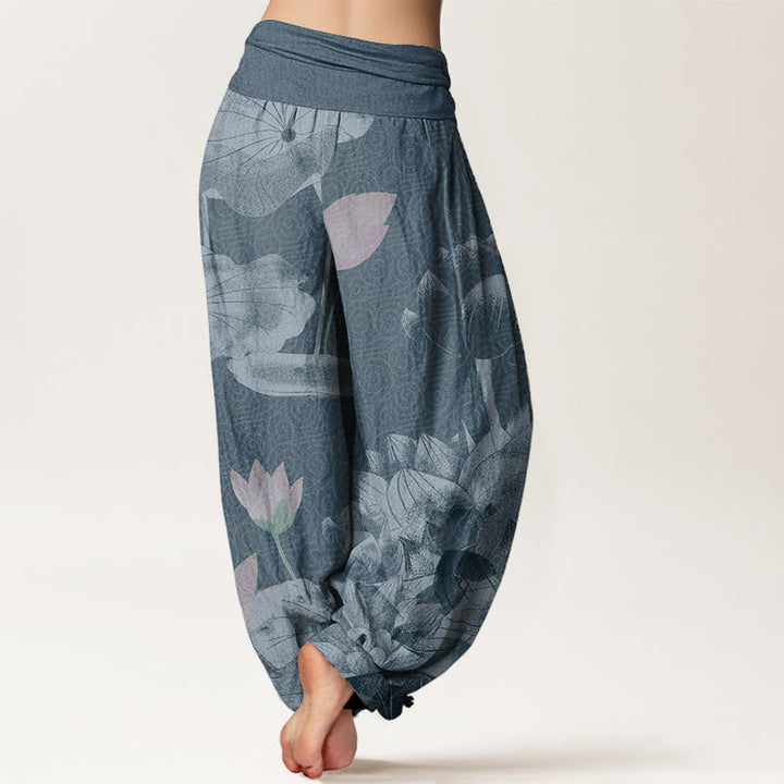 Pantaloni harem da donna con elastico in vita, in puro cotone, rosa e bianco, Buddha Stones