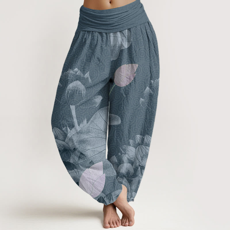 Pantaloni harem da donna con elastico in vita, in puro cotone, rosa e bianco, Buddha Stones